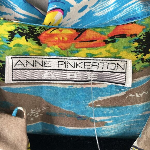 Anne Pinkerton Shirt Womens Medium Multicolor Silk Hawaiian Surfer Scenic 90s - Picture 9 of 16